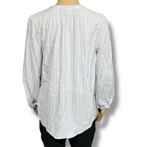 Old Navy Womens Blouse Top Shirt Long Sleeve V Neck Pullover Blue White Stripe M - Picture 3 of 9